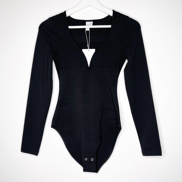 & OTHER STORIES Black Deep V-neck Bodysuit